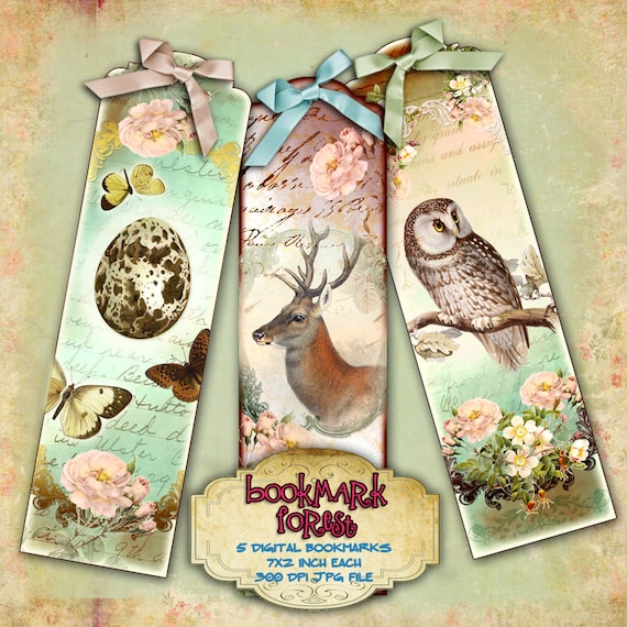 digital collage set of 6 bookmarks Botanical Bookmarks printable JPG file