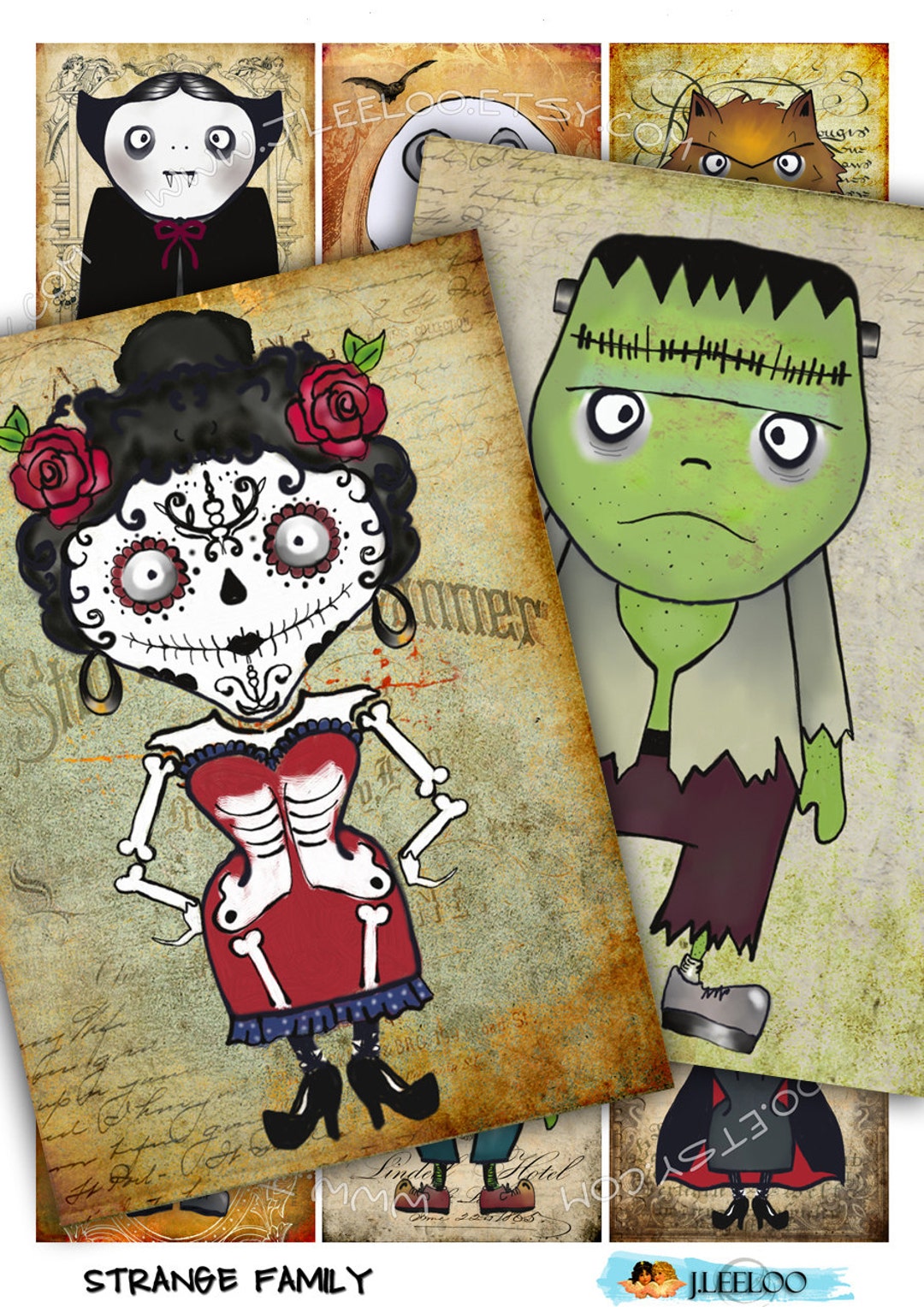 STRANGER FAMILY Printable Halloween Label Tags Card Party STRANGER FAMILY Printable Halloween Label Tags Card Party