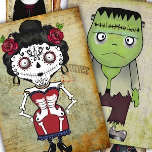 STRANGER FAMILY stampabile etichetta di halloween etichette carta invito a una festa Foglio di collage digitale download immediato sfondo vintage ac266