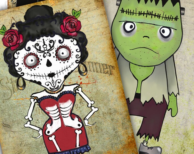 STRANGER FAMILY printable halloween label tags card party invitation Digital collage sheet instant download background vintage ac266