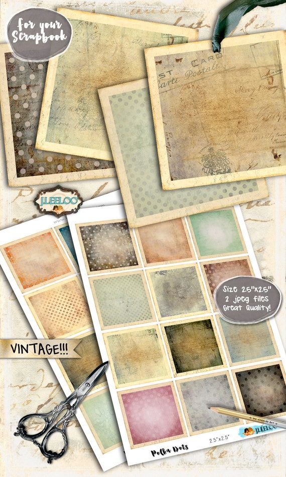 VINTAGE POLKA DOTS 2.5 inch square shabby chic images pendant magnet and craft distressed backgrounds instant download printable qu510