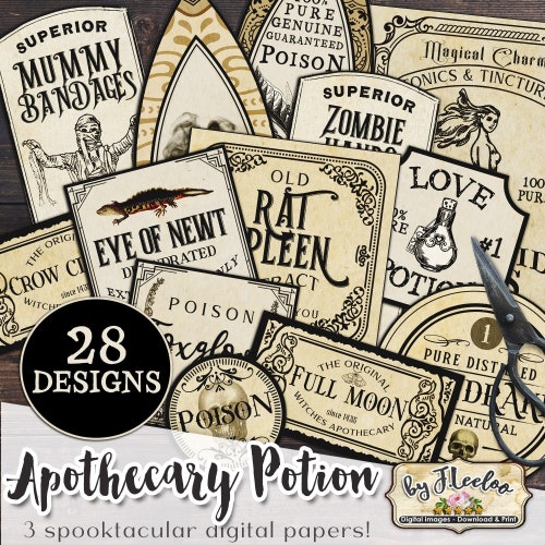 SCARY APOTHECARY Printable Tags Label Poison Bottle Jar Labels - Etsy