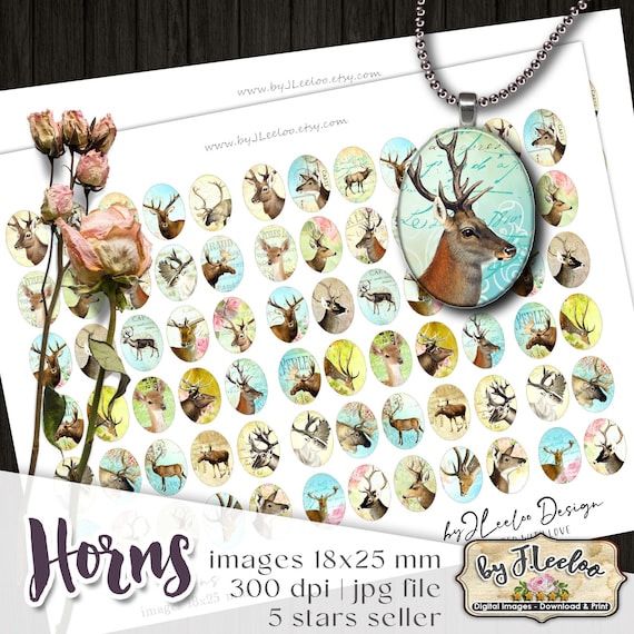 HORNS 18x25 mm oval Roamntic Deer for magnet jewellery pendant | cabochon charms scrapbooking Jewelry supplies | instant download | ov144