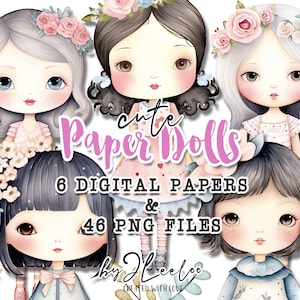 Kit de pastel para impressão de BONECAS DE PAPEL, recorte de diário de sucata | Suprimentos para diário de bonecas, convite para colagem | Boneca digital com recortes sofisticados | pp631