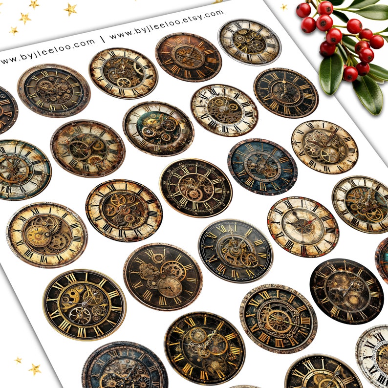 STEAMPUNK CLOCK 1.5 Inch Printable | Vintage Supplies Round Pendant ...