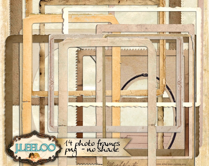 VINTAGE FRAMES 14 png files Digital collage sheet frames for scrapbook altered art diary invitation instant download printable pp274