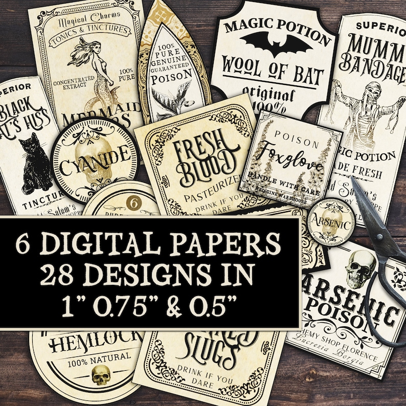 APOTHECARY MINI POTION Set .5" .75" 1" Printable Halloween Bottle Jar ...