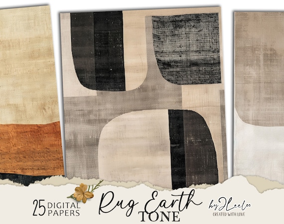 RUG EARTH TONE vintage papers | modern minimal art  - texture background - Distressed collage digital poster - brown beige abstract | pp739