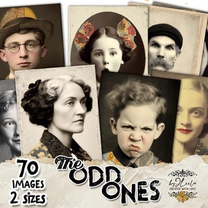 Les étranges - 140 portraits vintage originaux pour le journal, le collage et le scrapbooking - Feuilles numériques imprimables grand et mini | cp040