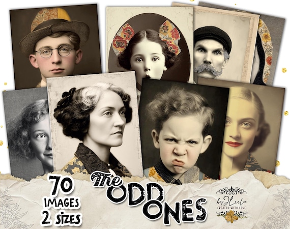 The ODD ONES – 140 Quirky Vintage Portraits for Junk Journal, Collage & Scrapbooking – Large and Mini Sizes Printable Digital Sheets | cp040