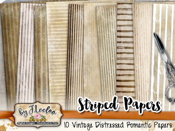STRIPED PAPERS large 8.5x11 inch digital vintage collage sheet documents distressed scrapbooking instant download printable diary pp511
