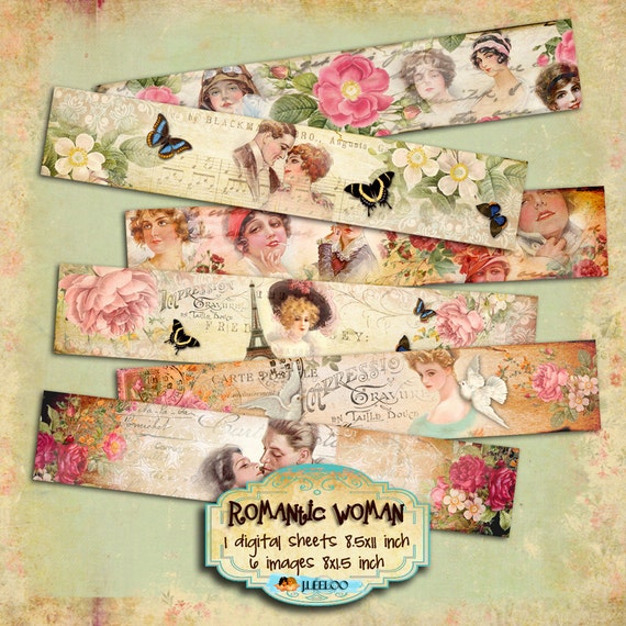 ROMANTIC WOMAN banner french images bracelet printable Digital collage sheet instant download background paper victorian- pp235