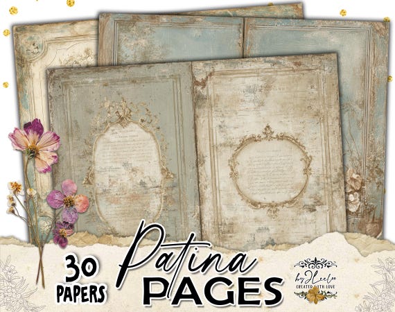 PATINA PAGES Vintage Double Journal Spreads | Shabby Antique Paper Texture Backgrounds | Printable Junk Journal Scrapbooking Collage | pp996
