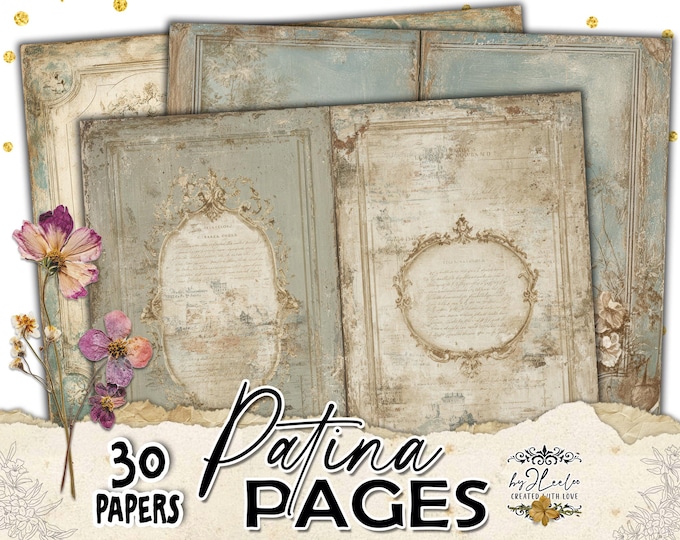 PATINA PAGES Vintage Double Journal Spreads | Shabby Antique Paper Texture Backgrounds | Printable Junk Journal Scrapbooking Collage | pp996