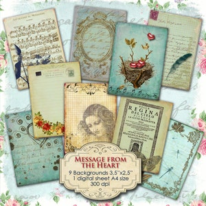 MESSAGE FROM the HEART atc aceo size Digital shabby chic collage sheet french style jewelry chic holder paper goods ac246