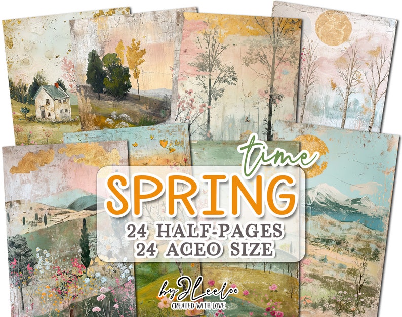 SPRINGTIME Half Pages Aceo Print for Spring Junk Journal Mixed Media ...