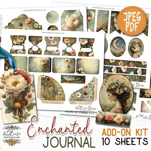 ENCHANTED Journal-uitbreidingsset | Ongewenste dagboekpagina's mystieke afdrukbare Digiscrap | Etherische botanische benodigdheden voor het maken van kaarten Kieskeurig gesneden | pp914