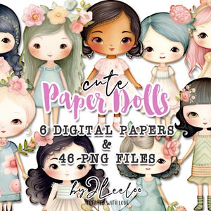 CUTE PAPER DOLLS Printable Pastel Kit Junk Journal Cut off | Dolls ...