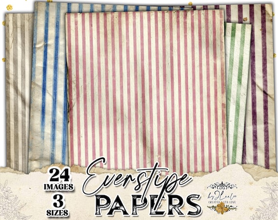 EVERSTRIPE PAPERS – Vintage Striped Printable Backgrounds, Aged Paper Textures, Neutral & Seasonal Colors, Junk Journal Scrapbooking | ppK03