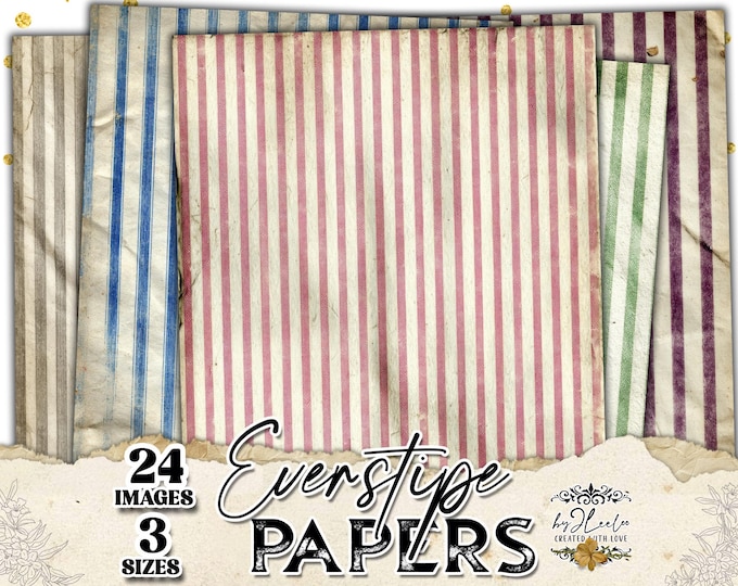 EVERSTRIPE PAPERS – Vintage Striped Printable Backgrounds, Aged Paper Textures, Neutral & Seasonal Colors, Junk Journal Scrapbooking | ppK03