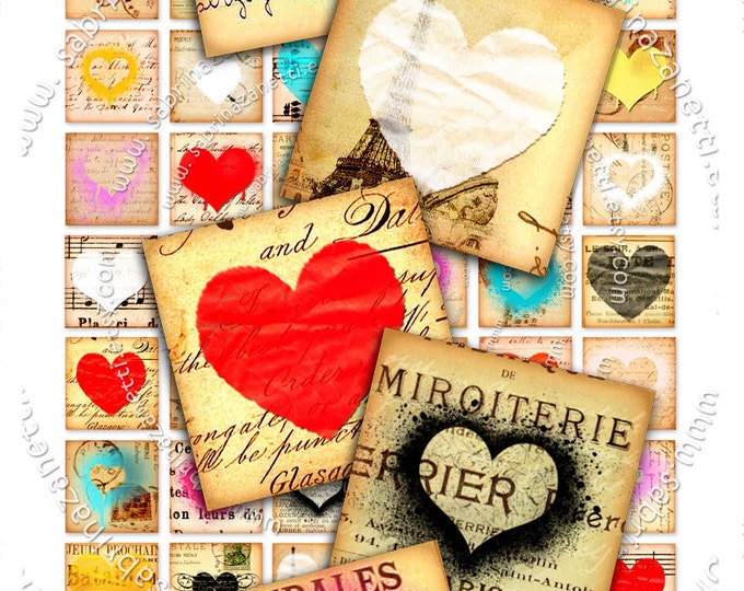 Digital collage sheet WORDS OF LOVE 1x1 square for pendants heart love valentine magnet cabochon instant download printable qu229
