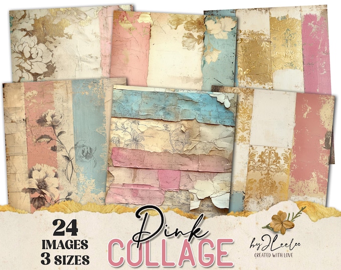 PINK COLLAGE 24 pastel background 3 Sizes | Junk Journal Collage Pages | Backdrop Rustic papers | scrapbook digital | Commercial Use | pp923