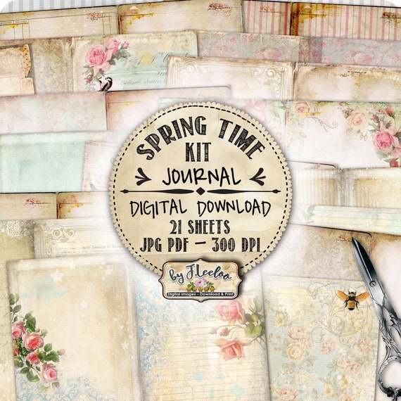 SPRING TIME Journal KIT carte shabby chic fai da te vintage effimeri diario fogli collage stampabili pp485