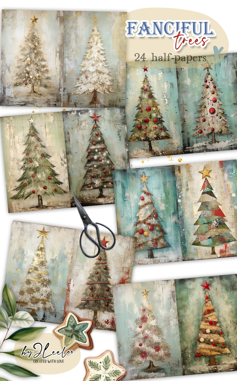 FANCIFUL TREES Christmas Half Pages Printable for Junk Journal Mixed ...