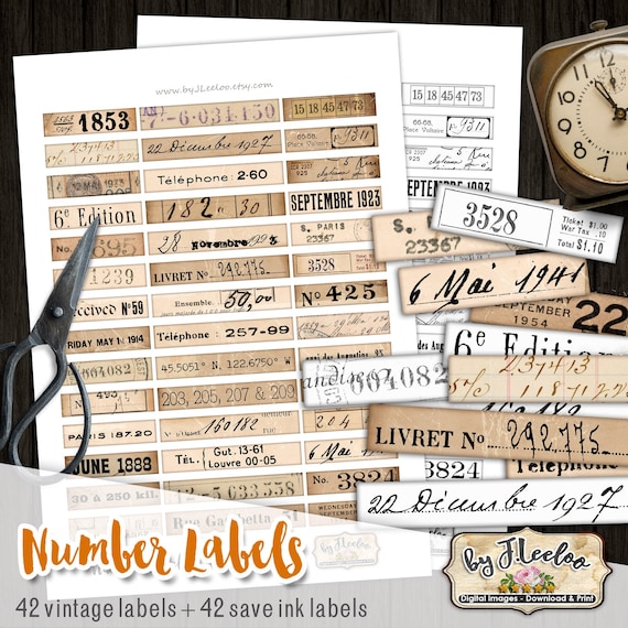 NUMBER LABELS printable vintage ephemera junk journal instant download printable images digital collage sheet pp520