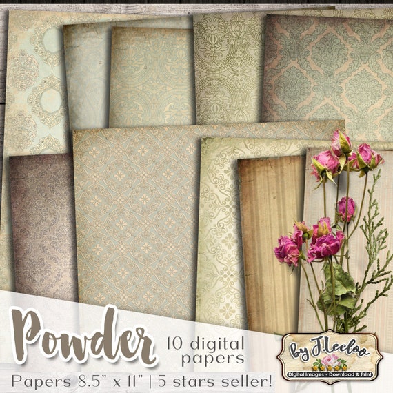 POWDER digital printable paper junk journal | Damask scrapbook notebook collage sheets scrapbook | vintage instant paper download | pp226