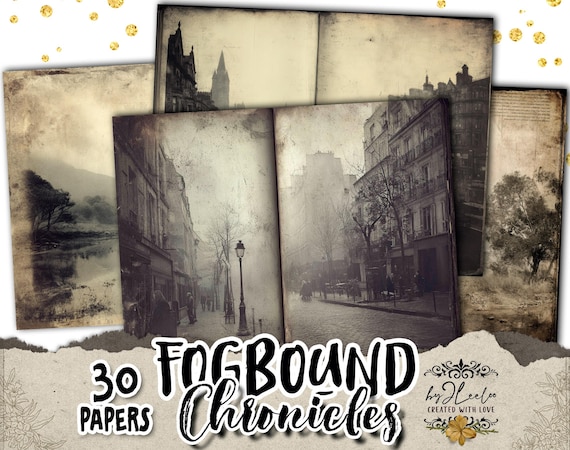 FOGBOUND CHRONICLES Pages – 30 Victorian Double Spreads Misty Vintage City Ephemera for Junk Journals Scrapbooking & Creative Crafts | pp978