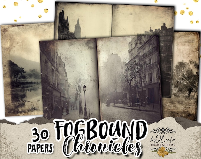 FOGBOUND CHRONICLES Pages – 30 Victorian Double Spreads Misty Vintage City Ephemera for Junk Journals Scrapbooking & Creative Crafts | pp978