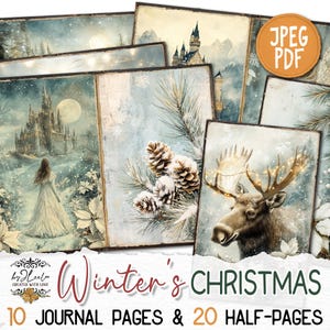 WINTER'S CHRISTMAS Junk Journal-pagina's afdrukbaar | Scrapbookpakket Forest Winter Queen Kit | Papier Ambachtelijk plakboek december Commercieel gebruik | pp875