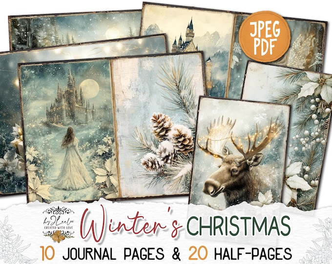 WINTER'S CHRISTMAS Junk Journal Pages printable | Forest Winter Queen Kit scrapbook | December Paper Craft Scrapbook Commercial Use | pp875