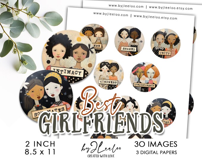 BEST GIRLFRIENDS 2 inch printable | round collage page pendant jpeg bottlecap | gift for friend gift for girl | Digital download | tn804
