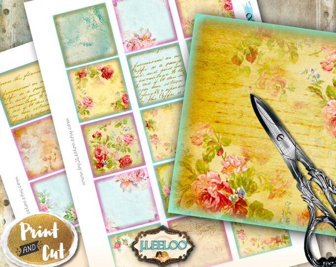Digital print OLD GARDEN 2x2 inch square writable tag flower images pendant magnet and craft  instant download printable image qu500