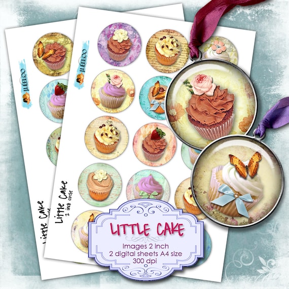 Digital papers LITTLE CAKE 2 inch circle cupcake sweet delicious for pendant magnet and craft instant download printable paper tn180
