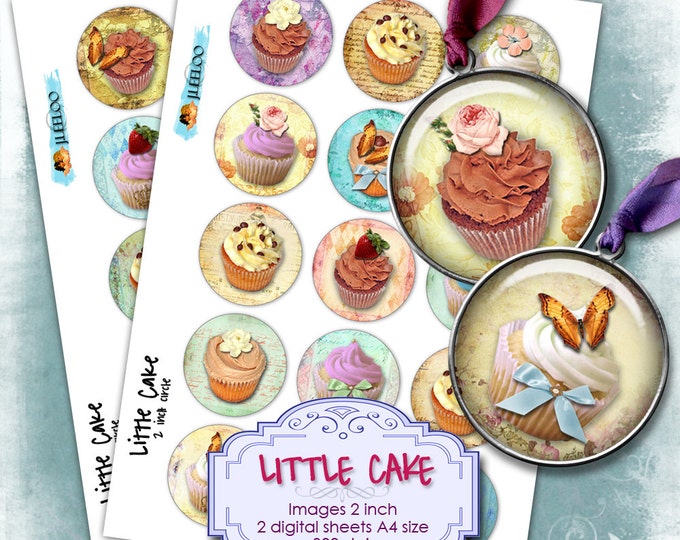 Digital papers LITTLE CAKE 2 inch circle cupcake sweet delicious for pendant magnet and craft instant download printable paper tn180