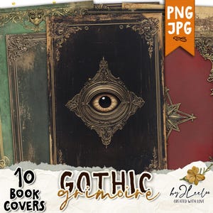 GOTHIC GRIMOIRE 10 book cover supplies | Antique Victorian paper craft | Junk Journal cover ephemera Halloween digital download CU | pp898