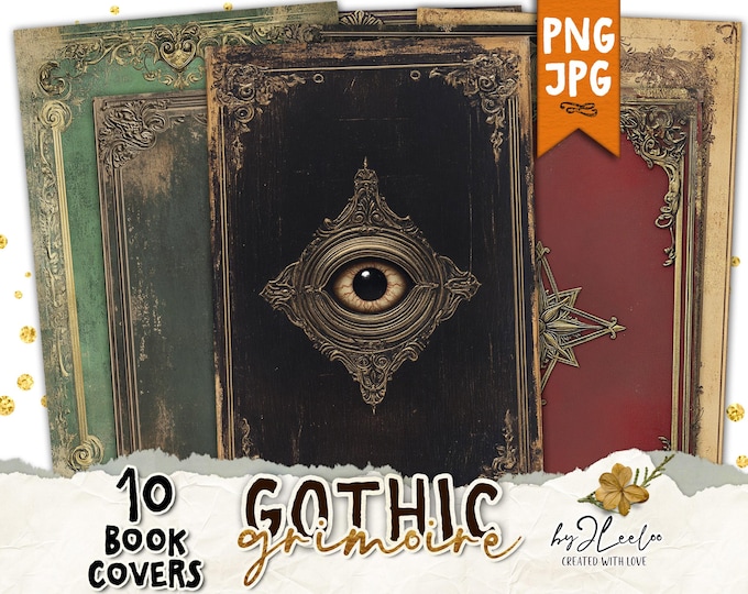 GOTHIC GRIMOIRE 10 book cover supplies | Antique Victorian paper craft | Junk Journal cover ephemera Halloween digital download CU | pp898