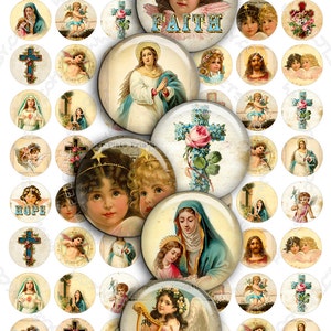 Hojas circulares religiosas imprimibles digitalmente de 1 pulgada con motivos de caridad, fe, virgen sagrada, para colgante, imán, artesanía, descarga instantánea, tn276