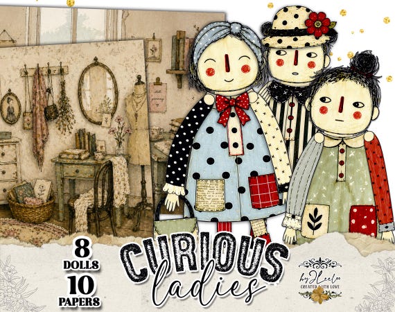 CURIOUS LADIES Paper Dolls Kit, Printable Vintage Women, Dress Up Dolls, Junk Journal Ephemera, Collage Supplies | ppK62