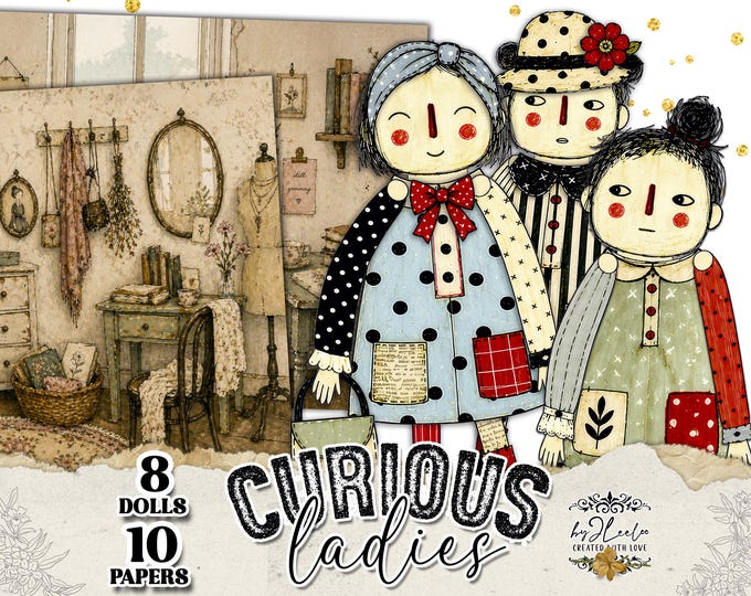 CURIOUS LADIES Paper Dolls Kit, Printable Vintage Women, Dress Up Dolls, Junk Journal Ephemera, Collage Supplies | ppK62