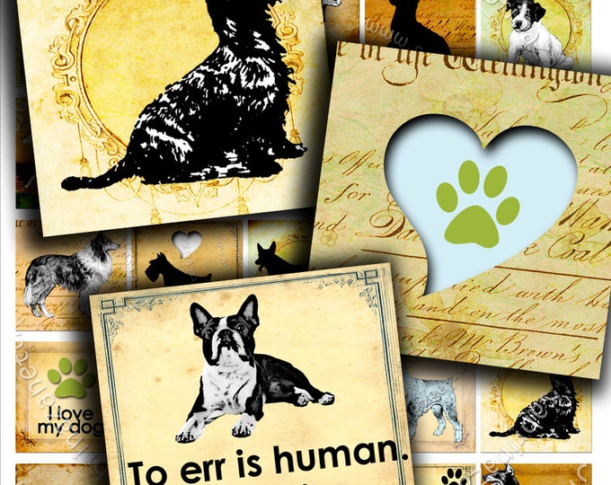 Digital collage I LOVE MY DOG 1.5x1.5 square puppy love doggie for pendant jewellery clipart magnet instant download printable qu157