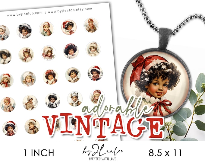 ADORABLE VINTAGE 1 inch printable Christmas Holidays | supplies round pendant, bezel trays, glass cabochon mountings, cameo settings | tn692