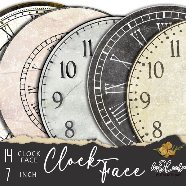 FACE CLOCK 7 inch circle printable | Vintage jpeg clock clipart vintage home decor diy | paper crafting download digital collage | tn797