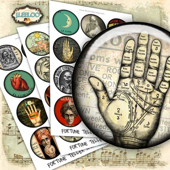 FORTUNE TELLER 2.5" halloween  printable images download digital collage sheet for cupcake toppers pocket mirrors magnets cabochon TN481