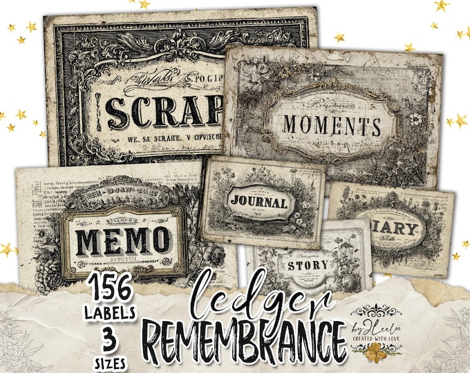 REMEMBRANCE LEDGER – Printable Victorian Vintage Labels | Junk Journal Ephemera | Collage Tags for Scrapbooking & Crafts | Digital tl346