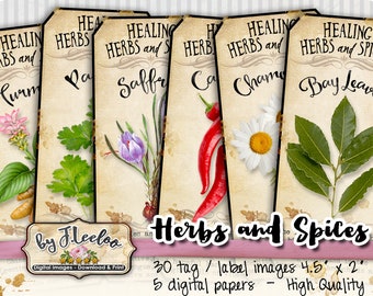 HERBS and SPICES  tags label medical folk potion Witch bottle jar instant download printable images digital collage sheet tl219