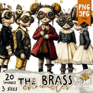 CRÓNICAS DE LATÓN Steampunk PNG y JPEG imprimibles / 3 tamaños Personajes Clip Art / Diario basura Fussy Cut Cricut Art / Uso comercial / cl191